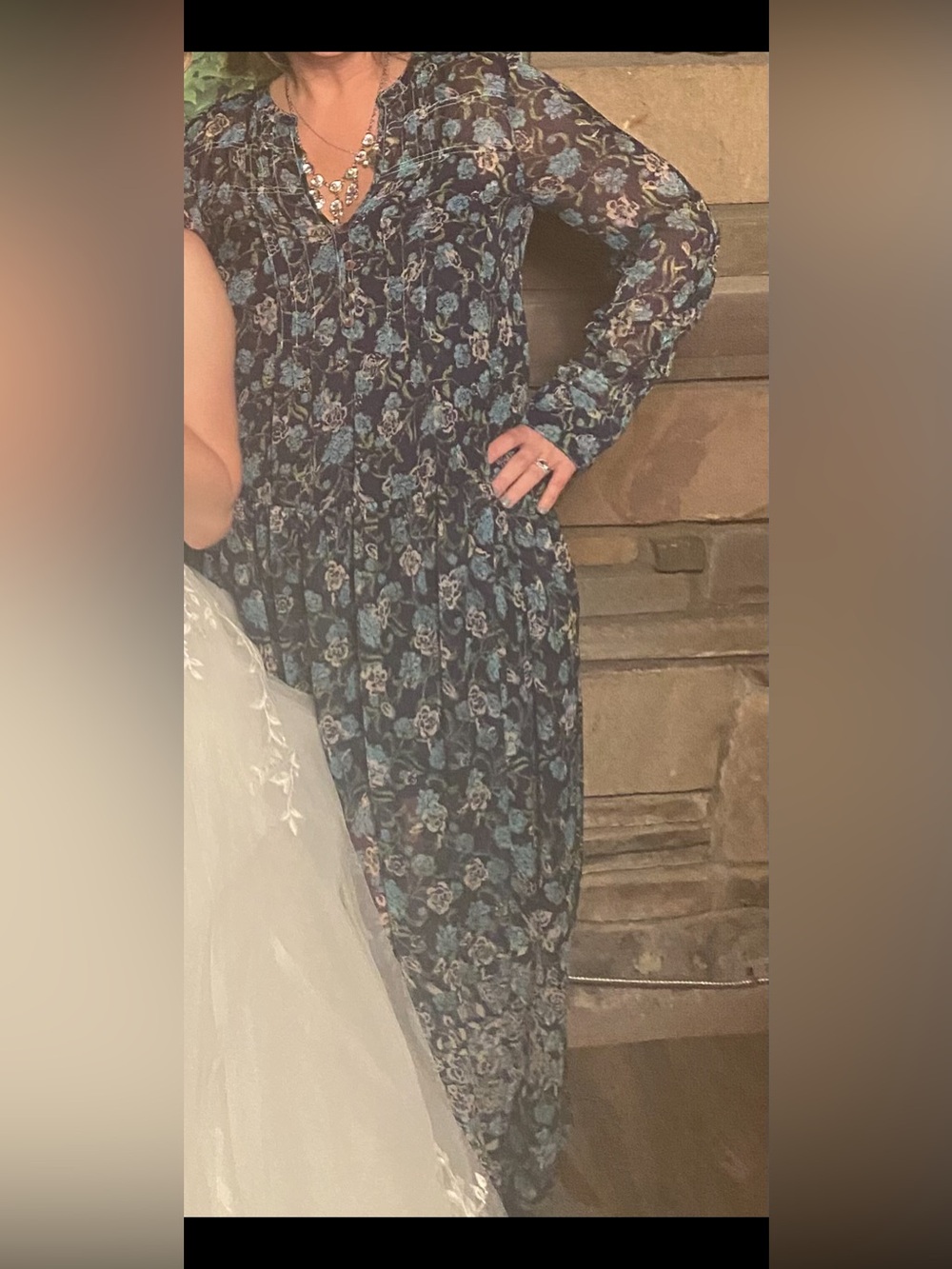 Free People Navy & Teal Floral Maxi Dress